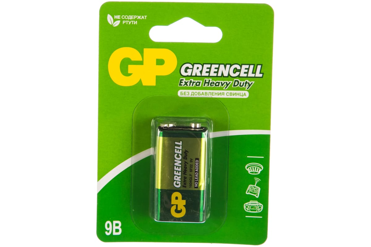 Батарейка GP 9В Greencell 6F22 BP1 (1шт) Батарейка GP 9В Greencell 6F22 BP1 (1шт)